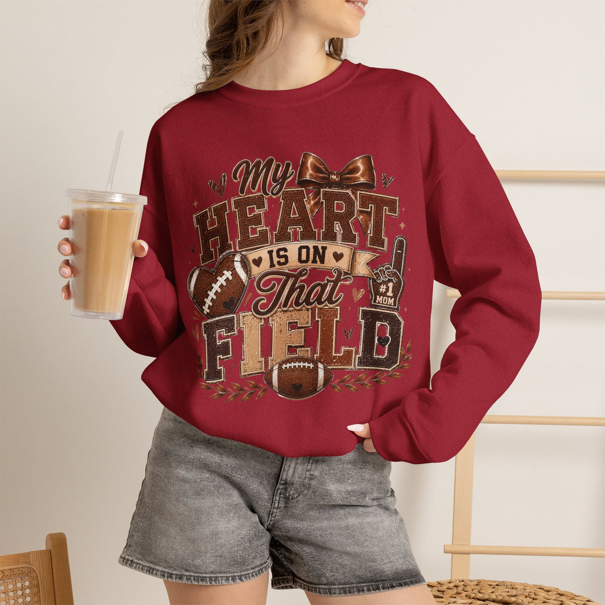 Football Mom Sweatshirt - "My Heart Is On That Field" Crewneck