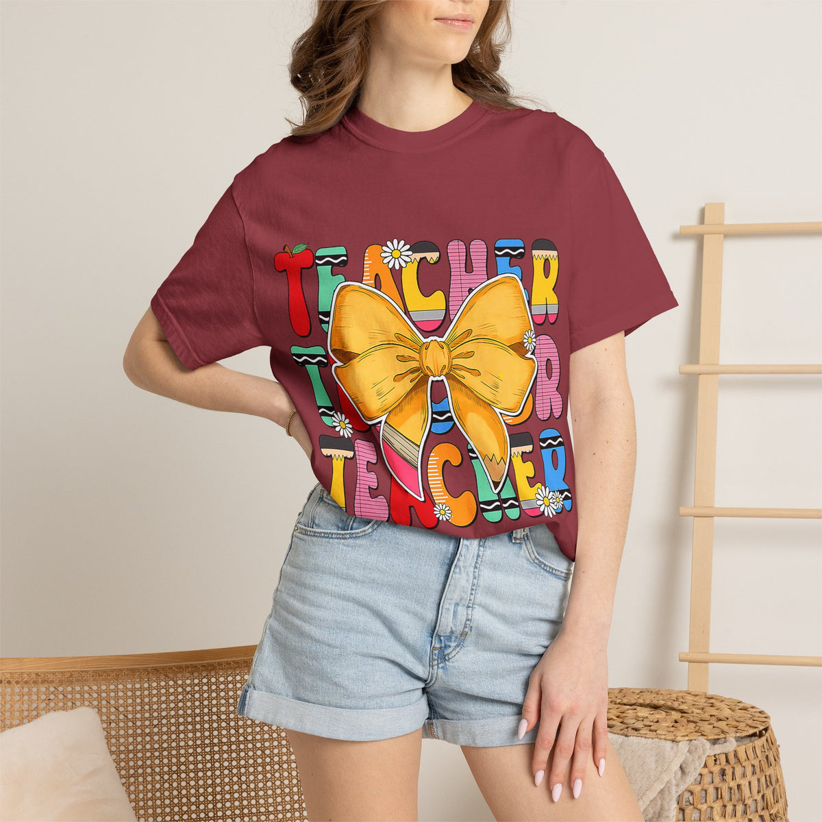 Teacher Bow T-Shirt — Colorful Retro Teacher Appreciation Tee
