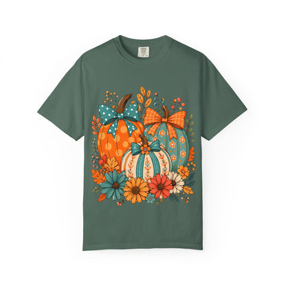 Autumn Floral Pumpkins T-Shirt — Fall Harvest Graphic Tee