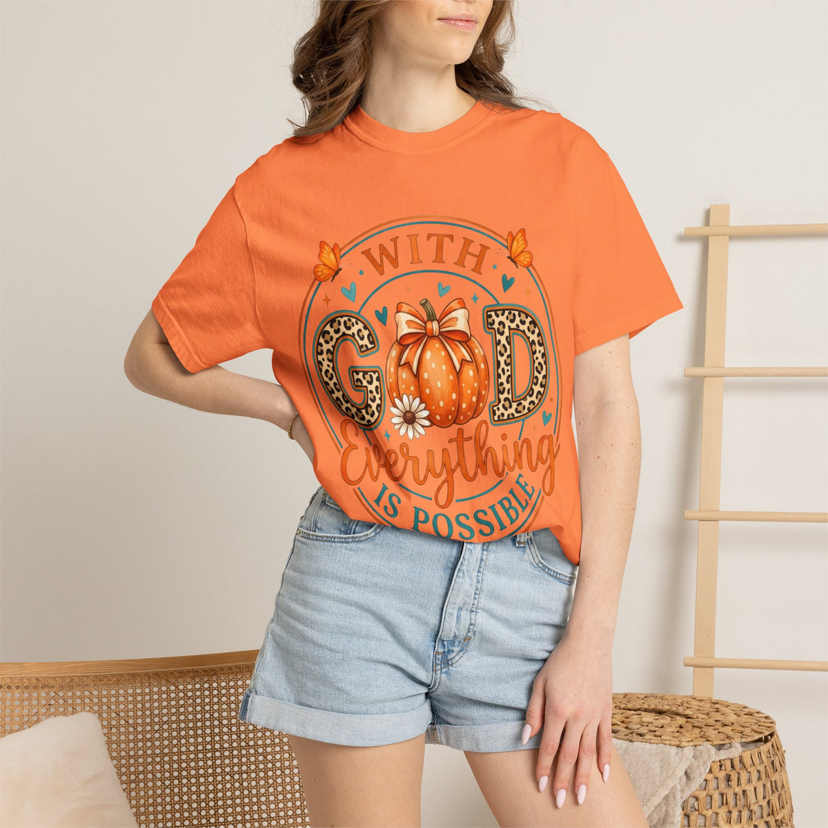 "With God Everything Is Possible" Pumpkin Fall T-Shirt