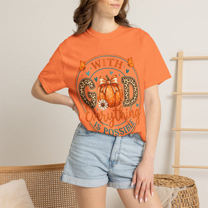 "With God Everything Is Possible" Pumpkin Fall T-Shirt