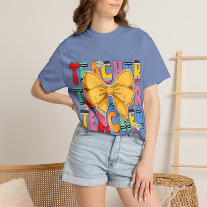Teacher Bow T-Shirt — Colorful Retro Teacher Appreciation Tee