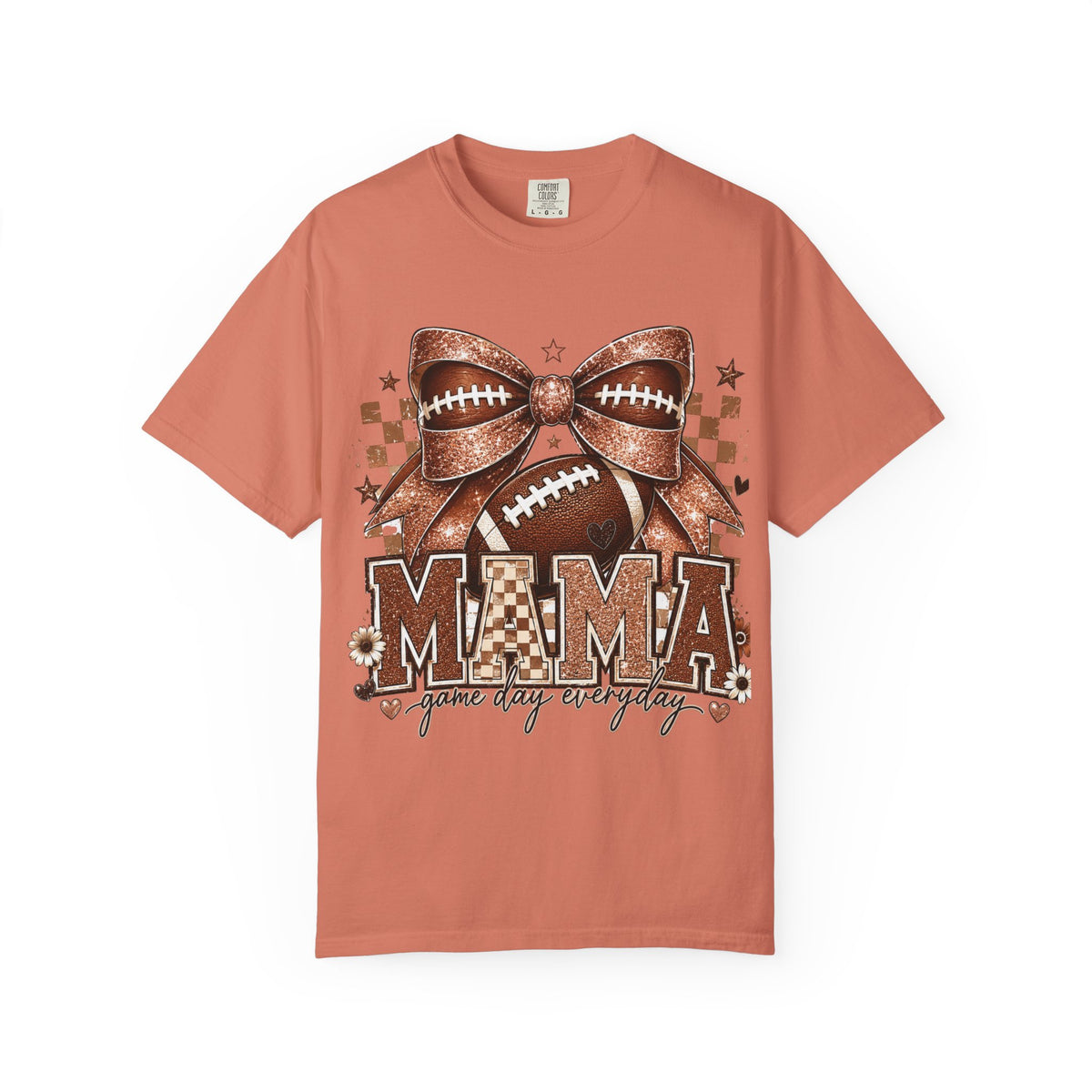 Mama Football Mom T-Shirt — "Mama" Glitter Bow Game Day Tee