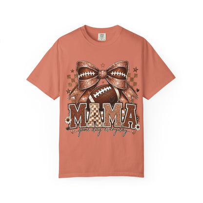 Mama Football Mom T-Shirt — "Mama" Glitter Bow Game Day Tee