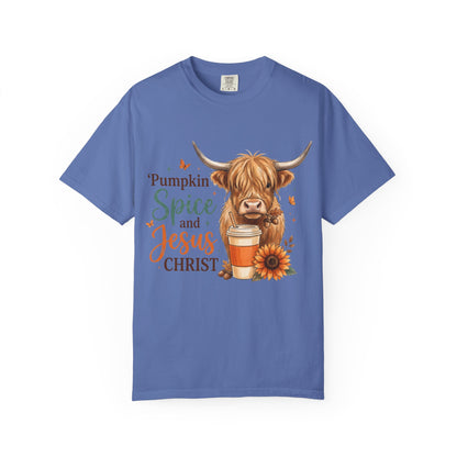 Pumpkin Spice and Jesus T-Shirt — Fall Cow Coffee Graphic Tee