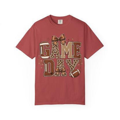 Game Day T-Shirt — Leopard Print Football Tee with Bow
