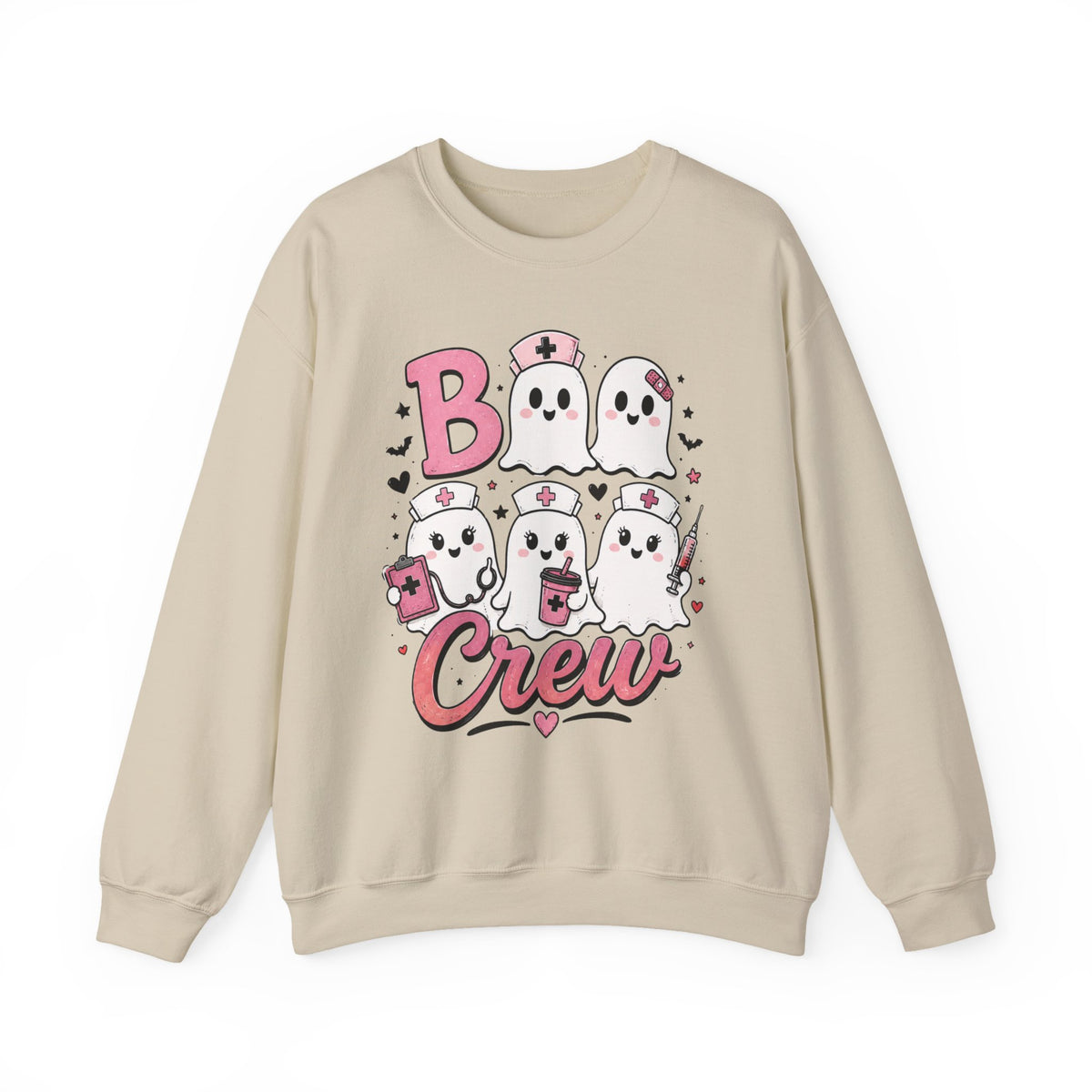 Boo Crew Sweatshirt — Cute Pink Ghost Nurse Halloween Crewneck