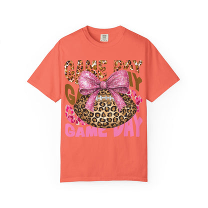 Game Day Leopard Football T-Shirt with Pink Glitter Bow