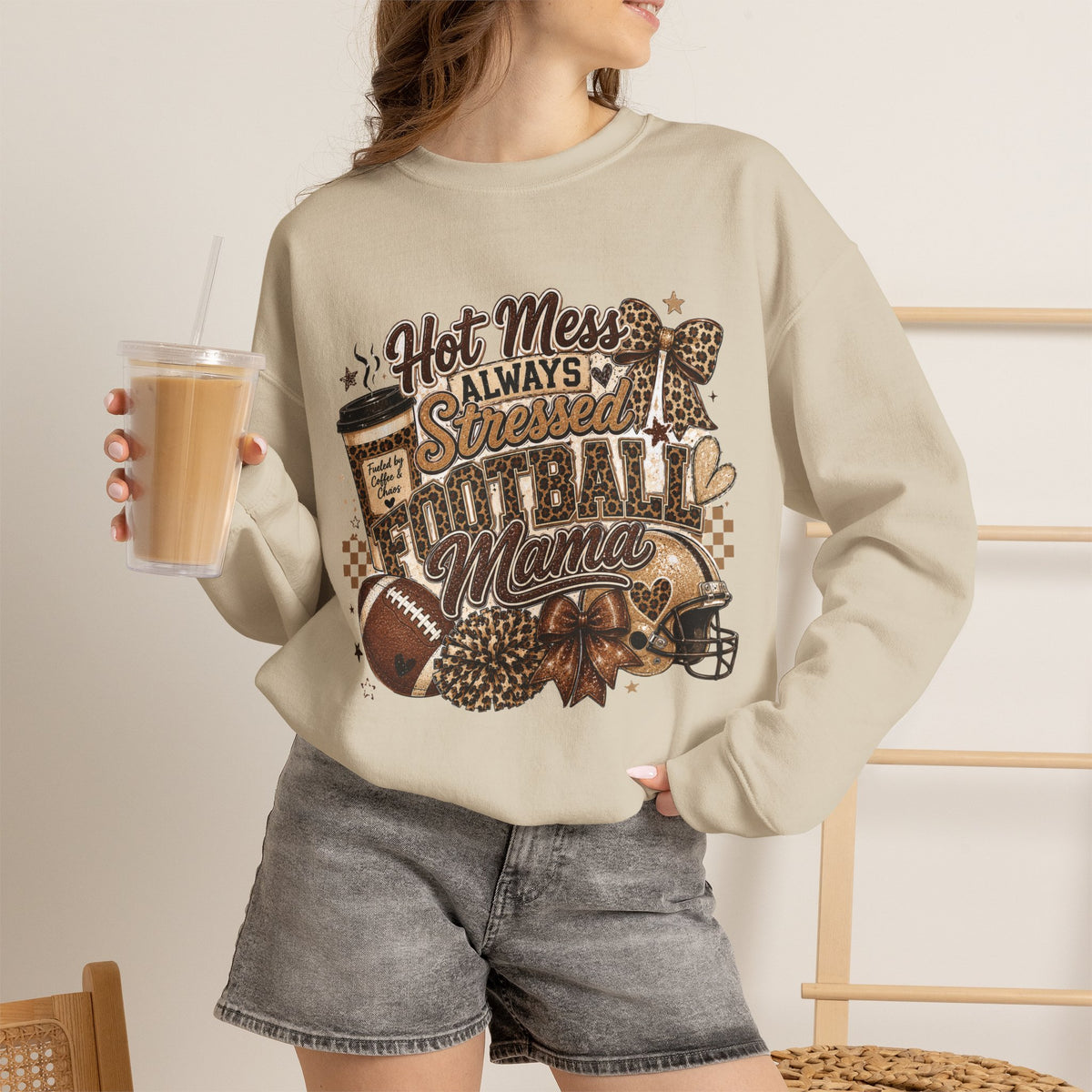 Football Mama Sweatshirt – "Hot Mess Always Stressed" Cozy Crewneck