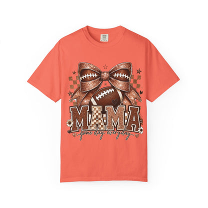 Mama Football Mom T-Shirt — "Mama" Glitter Bow Game Day Tee