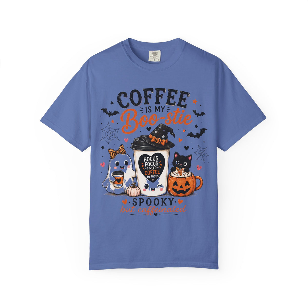 Coffee Is My Boo-stie Halloween Tee — Spooky But Caffeinated Cat & Pumpkin Design
