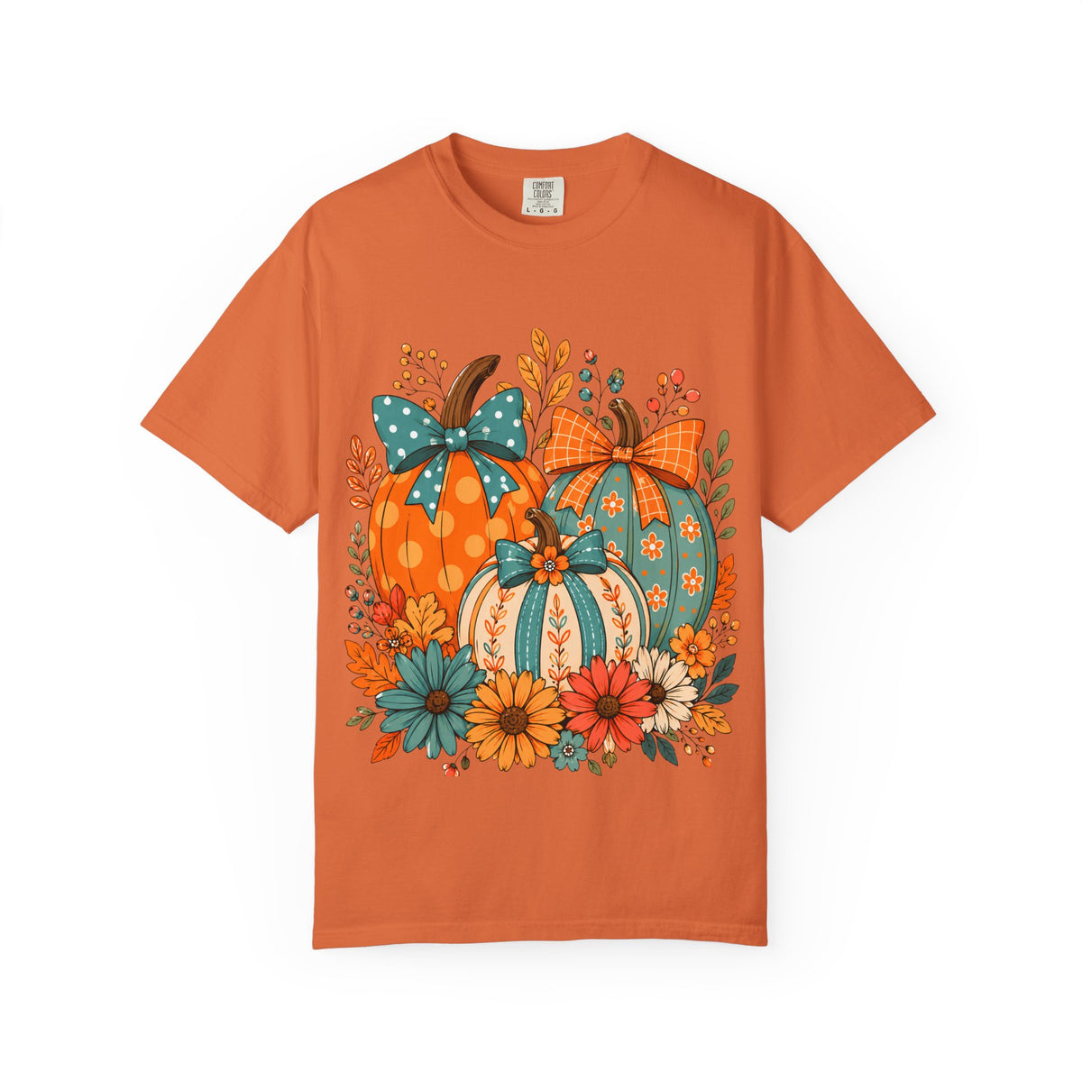 Autumn Floral Pumpkins T-Shirt — Fall Harvest Graphic Tee