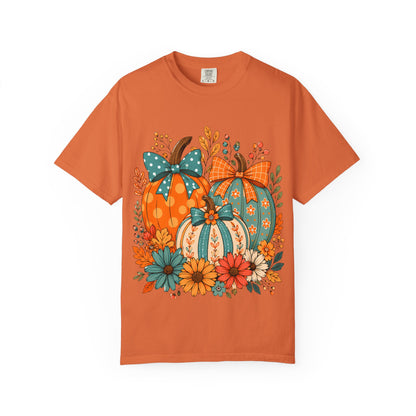 Autumn Floral Pumpkins T-Shirt — Fall Harvest Graphic Tee