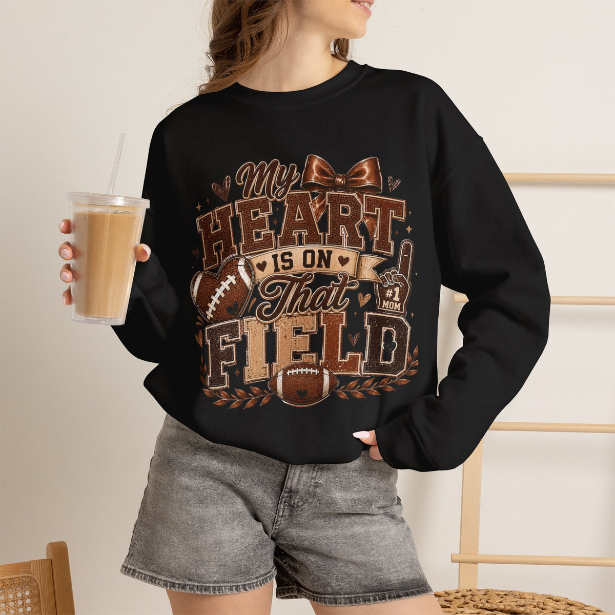 Football Mom Sweatshirt - "My Heart Is On That Field" Crewneck