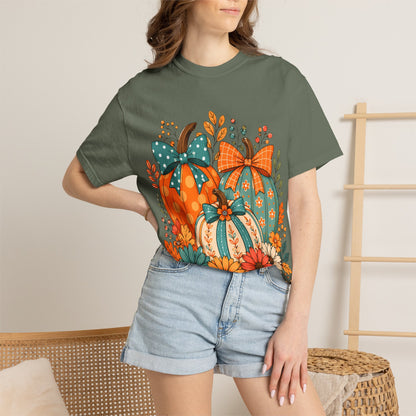 Autumn Floral Pumpkins T-Shirt — Fall Harvest Graphic Tee