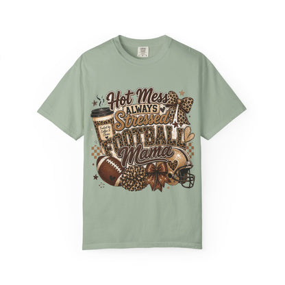 Football Mama T-Shirt – "Hot Mess Always Stressed" Graphic Tee for Cheerful Game Day Moms