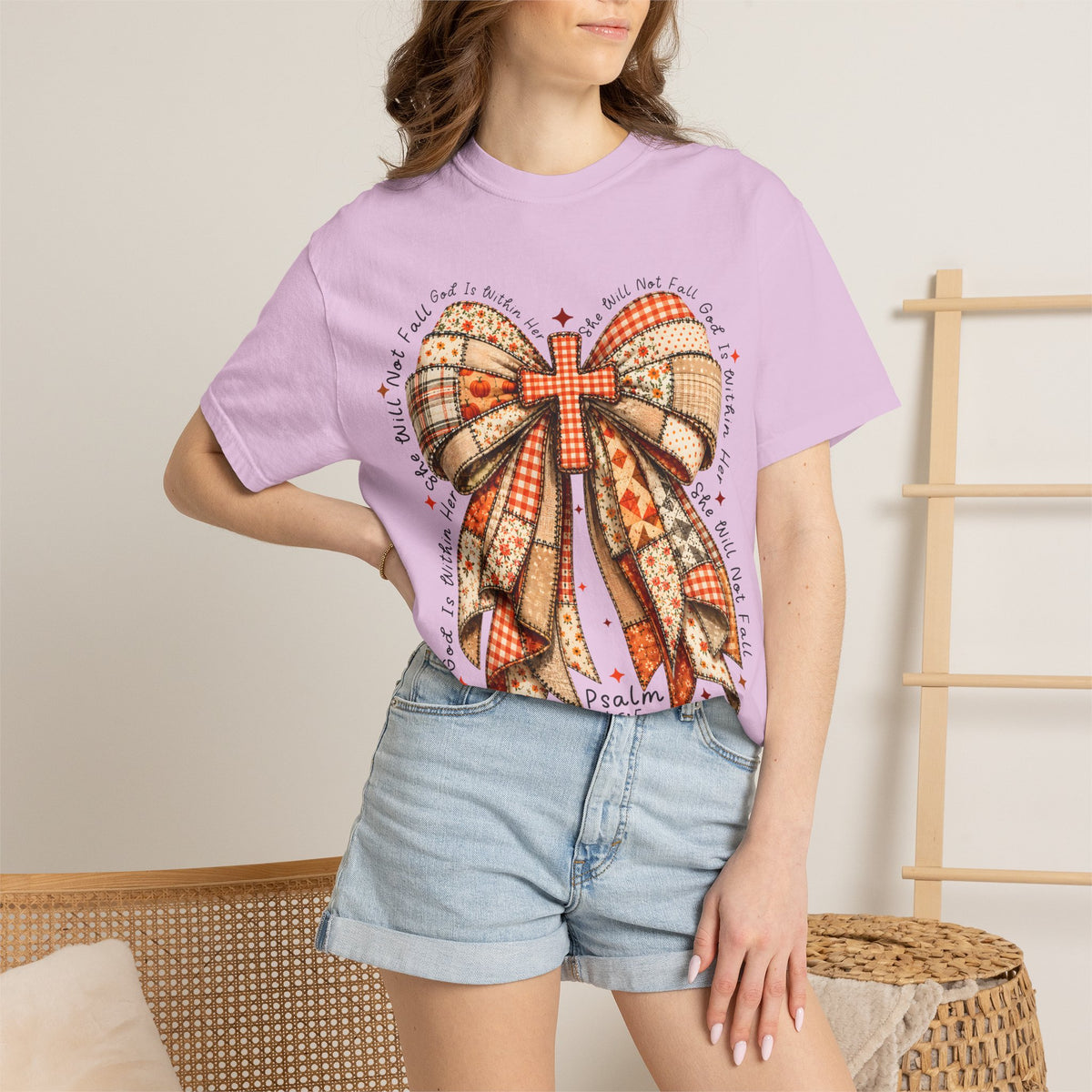 Christian Cross Bow T-Shirt — Faith-Inspired Ribbon Design (Psalm 16:5)