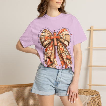 Christian Cross Bow T-Shirt — Faith-Inspired Ribbon Design (Psalm 16:5)