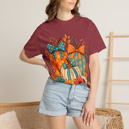 Autumn Floral Pumpkins T-Shirt — Fall Harvest Graphic Tee