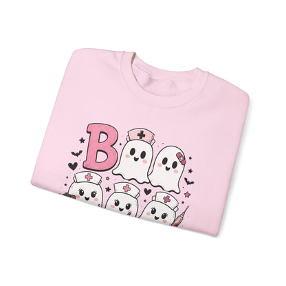 Boo Crew Sweatshirt — Cute Pink Ghost Nurse Halloween Crewneck