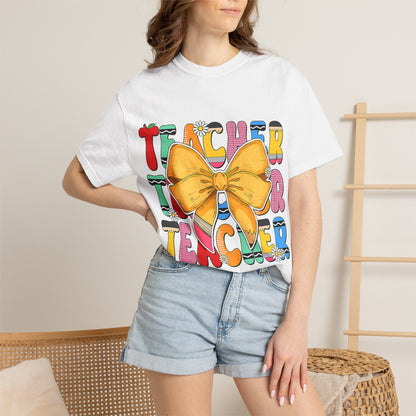 Teacher Bow T-Shirt — Colorful Retro Teacher Appreciation Tee