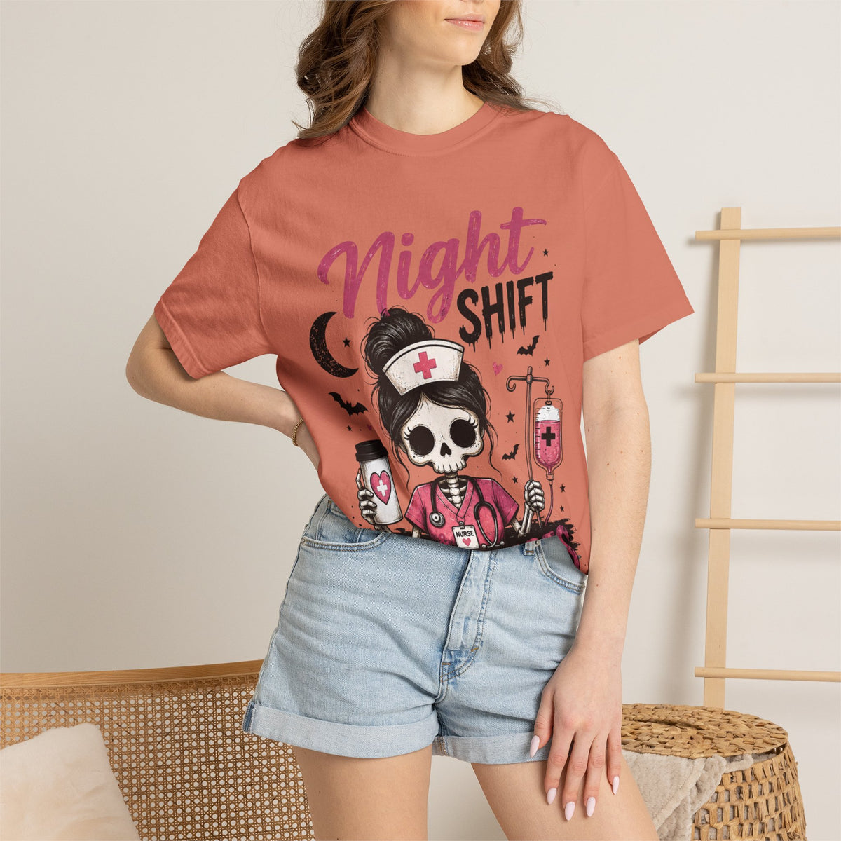 Night Shift Nightmares T-Shirt — Nurse Skull Horror Medical Staff Tee