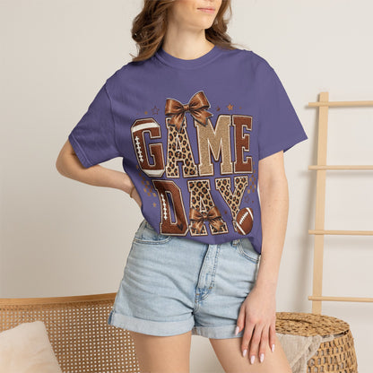 Game Day T-Shirt — Leopard Print Football Tee with Bow