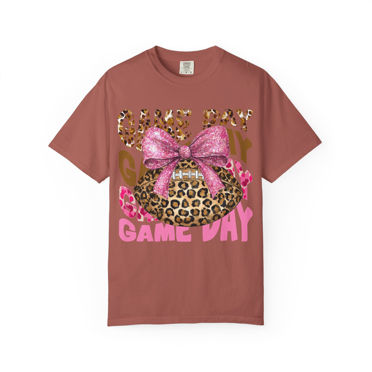 Game Day Leopard Football T-Shirt — Pink Bow Tailgate Tee for Women & Fans