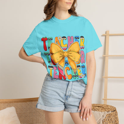 Teacher Bow T-Shirt — Colorful Retro Teacher Appreciation Tee