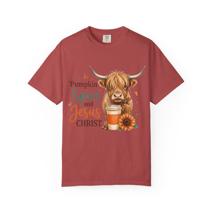 Pumpkin Spice and Jesus T-Shirt — Fall Cow Coffee Graphic Tee