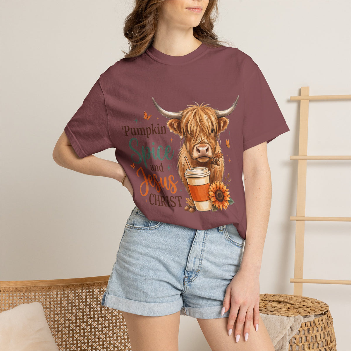 Pumpkin Spice and Jesus T-Shirt — Fall Cow Coffee Graphic Tee