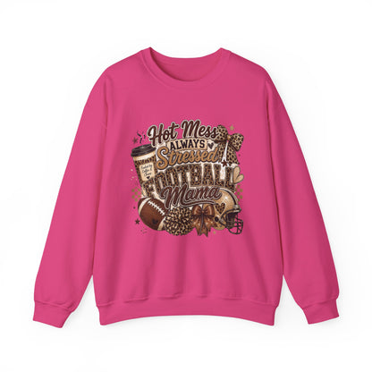 Football Mama Sweatshirt – "Hot Mess Always Stressed" Cozy Crewneck