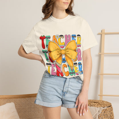 Teacher Bow T-Shirt — Colorful Retro Teacher Appreciation Tee