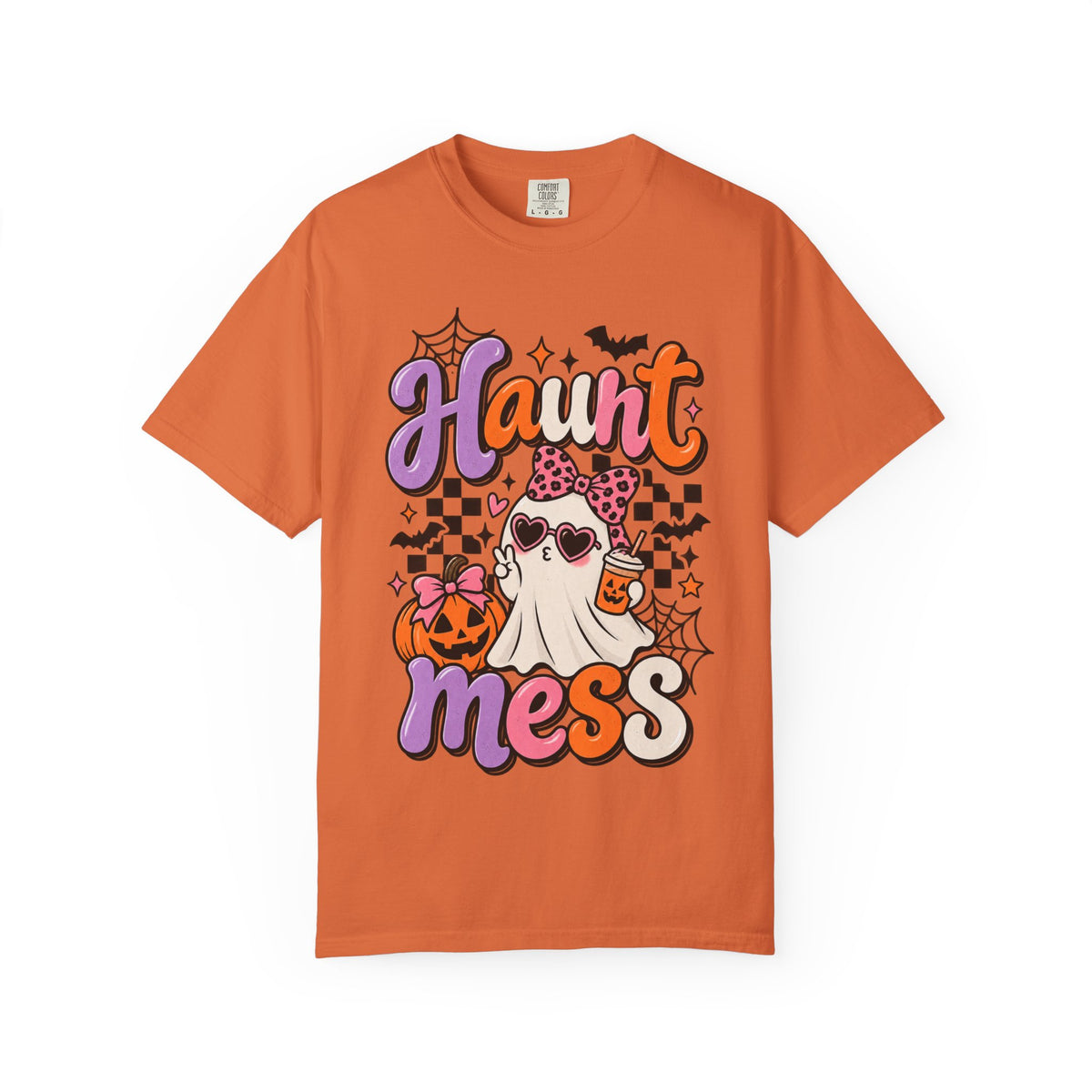 Haunt Mess Halloween T-Shirt — Cute Ghost, Pumpkin & Candy Design