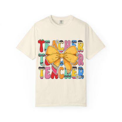 Teacher Bow T-Shirt — Colorful Retro Teacher Appreciation Tee