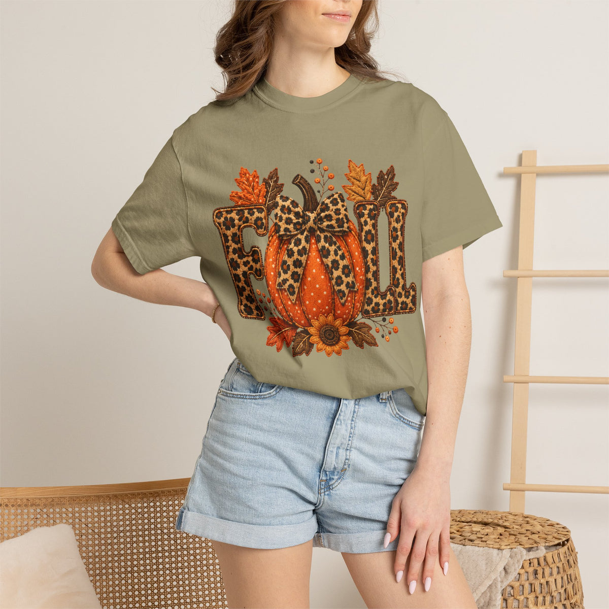 Fall Leopard Pumpkin T-Shirt — Autumn Leaves Graphic Tee