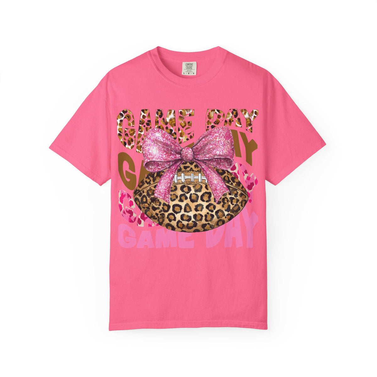 Game Day Leopard Football T-Shirt with Pink Glitter Bow
