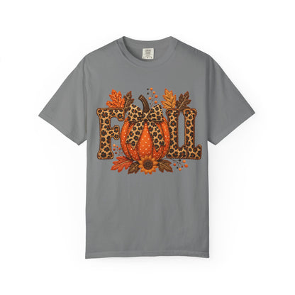 Fall Leopard Pumpkin T-Shirt — Autumn Leaves Graphic Tee