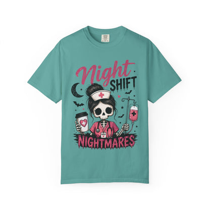Night Shift Nightmares T-Shirt — Nurse Skull Horror Medical Staff Tee
