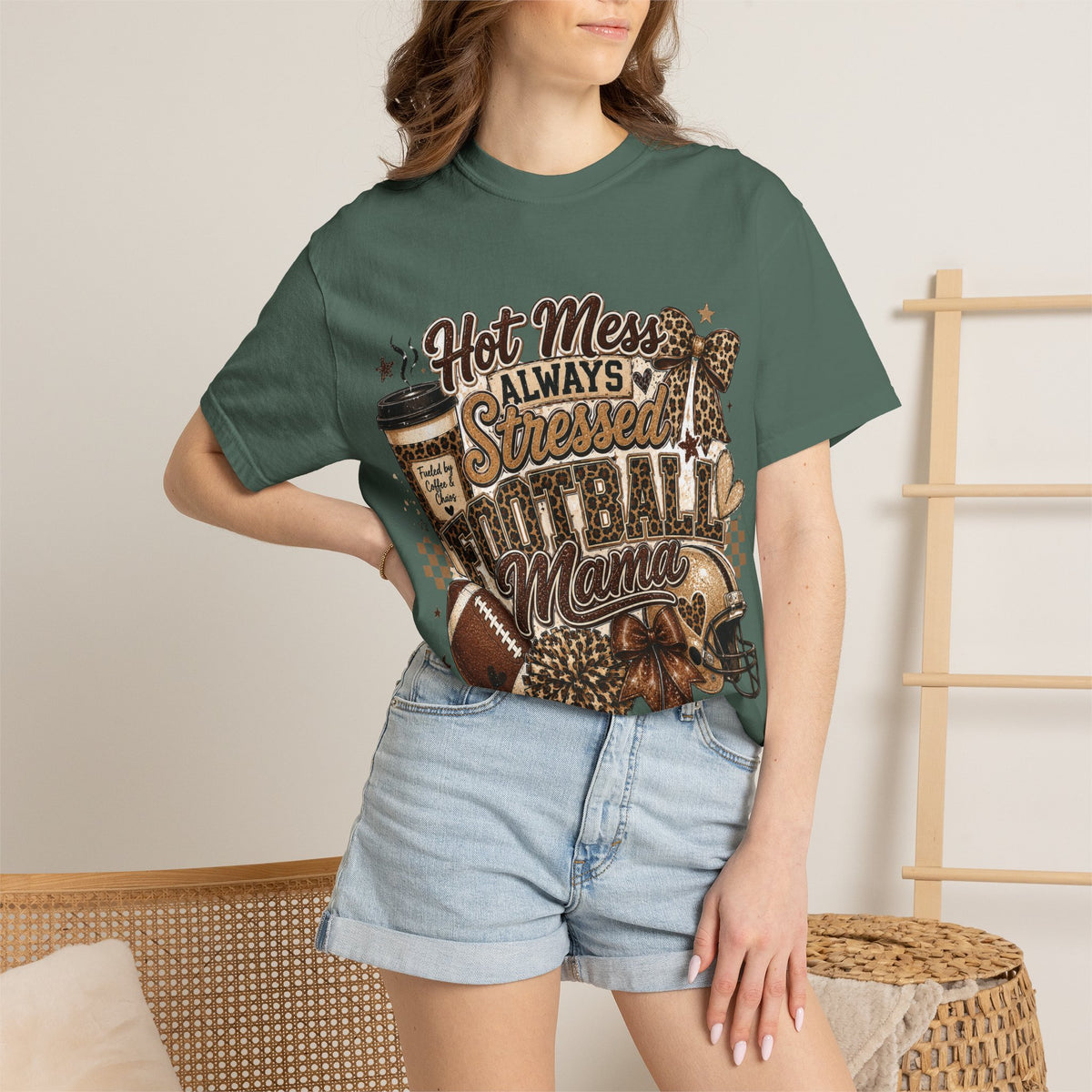Football Mama T-Shirt – "Hot Mess Always Stressed" Graphic Tee for Cheerful Game Day Moms