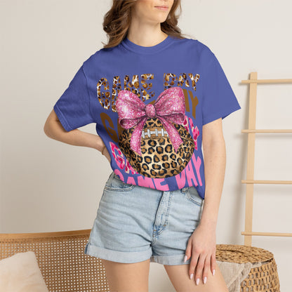 Game Day Leopard Football T-Shirt with Pink Glitter Bow