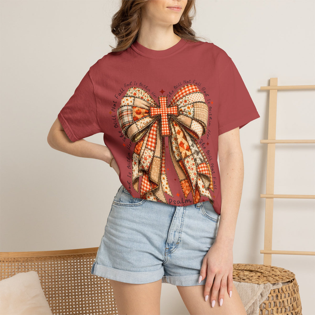 Christian Cross Bow T-Shirt — Faith-Inspired Ribbon Design (Psalm 16:5)