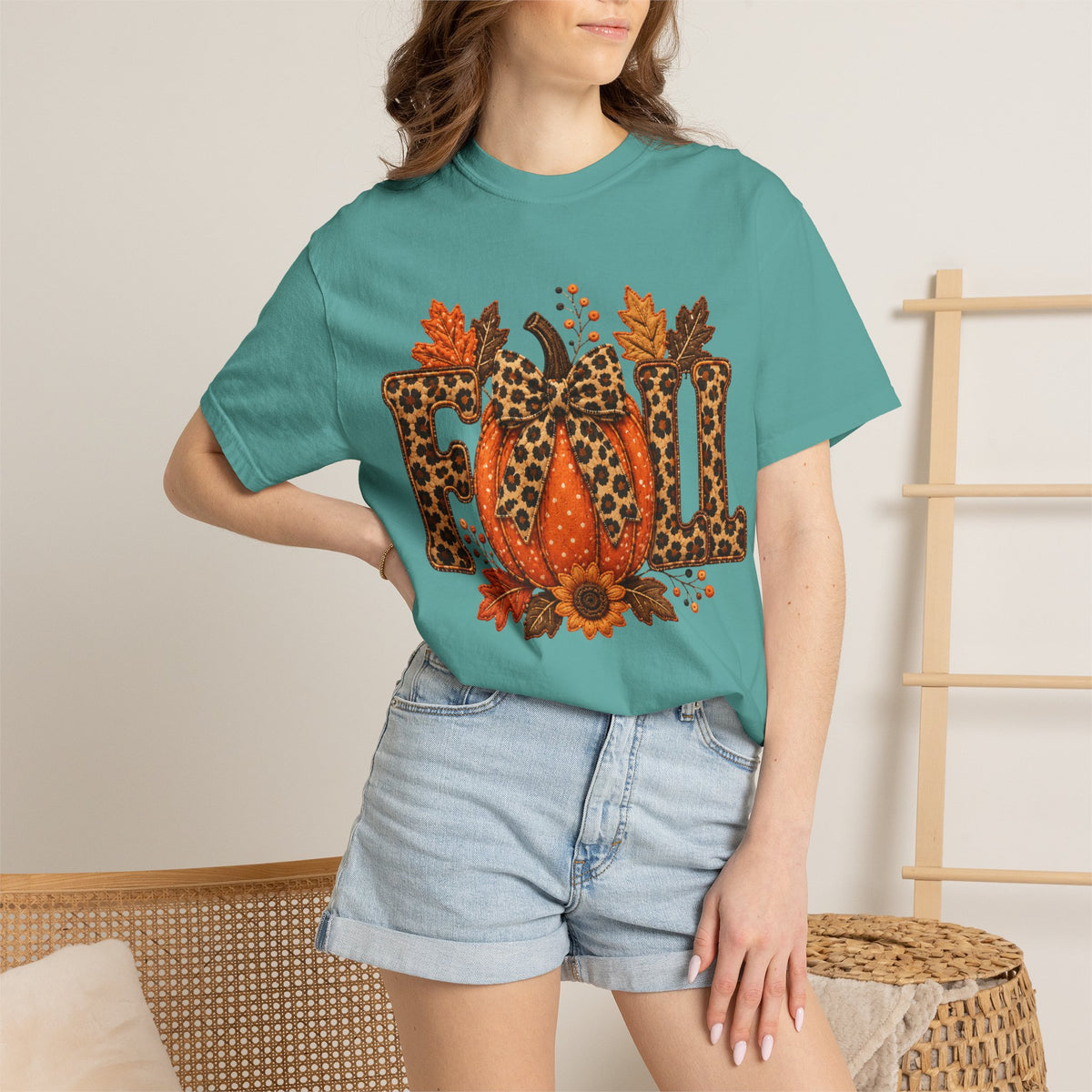 Fall Leopard Pumpkin T-Shirt — Autumn Leaves Graphic Tee