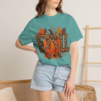 Fall Leopard Pumpkin T-Shirt — Autumn Leaves Graphic Tee