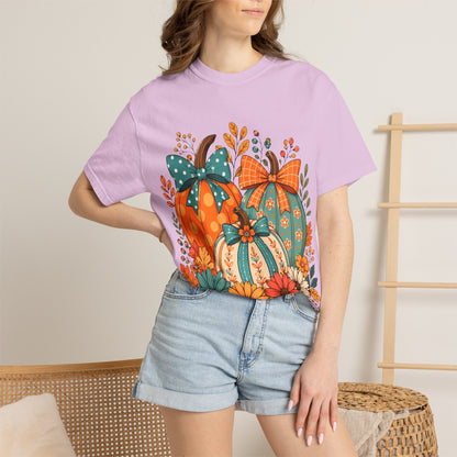 Autumn Floral Pumpkins T-Shirt — Fall Harvest Graphic Tee