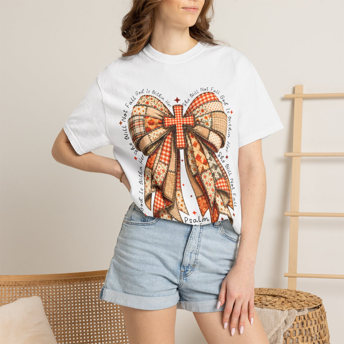 Christian Cross Bow T-Shirt — Faith-Inspired Ribbon Design (Psalm 16:5)