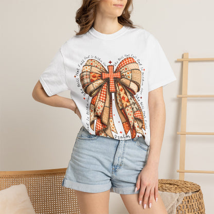 Christian Cross Bow T-Shirt — Faith-Inspired Ribbon Design (Psalm 16:5)