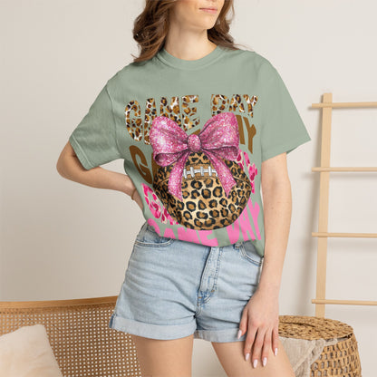 Game Day Leopard Football T-Shirt with Pink Glitter Bow