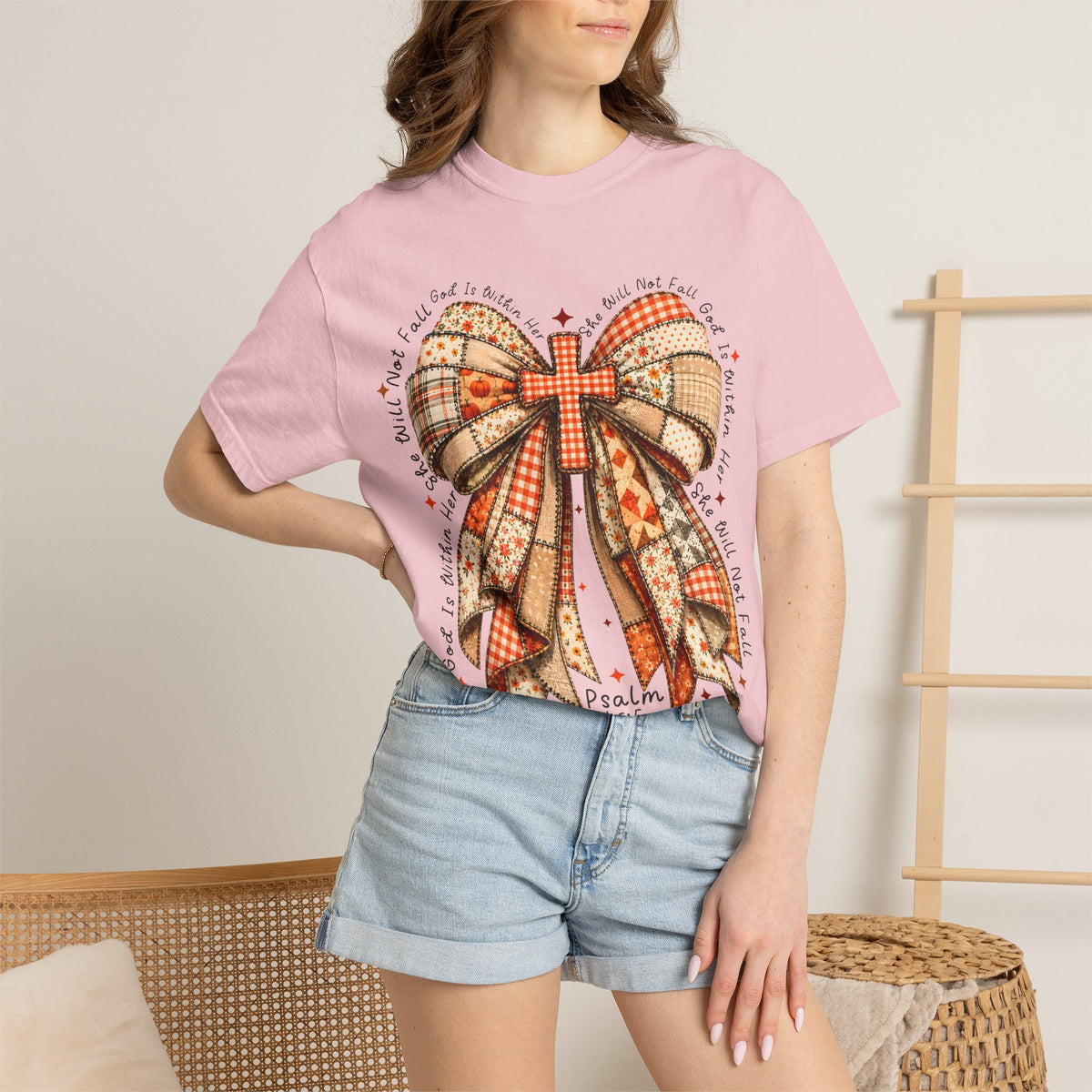 Christian Cross Bow T-Shirt — Faith-Inspired Ribbon Design (Psalm 16:5)