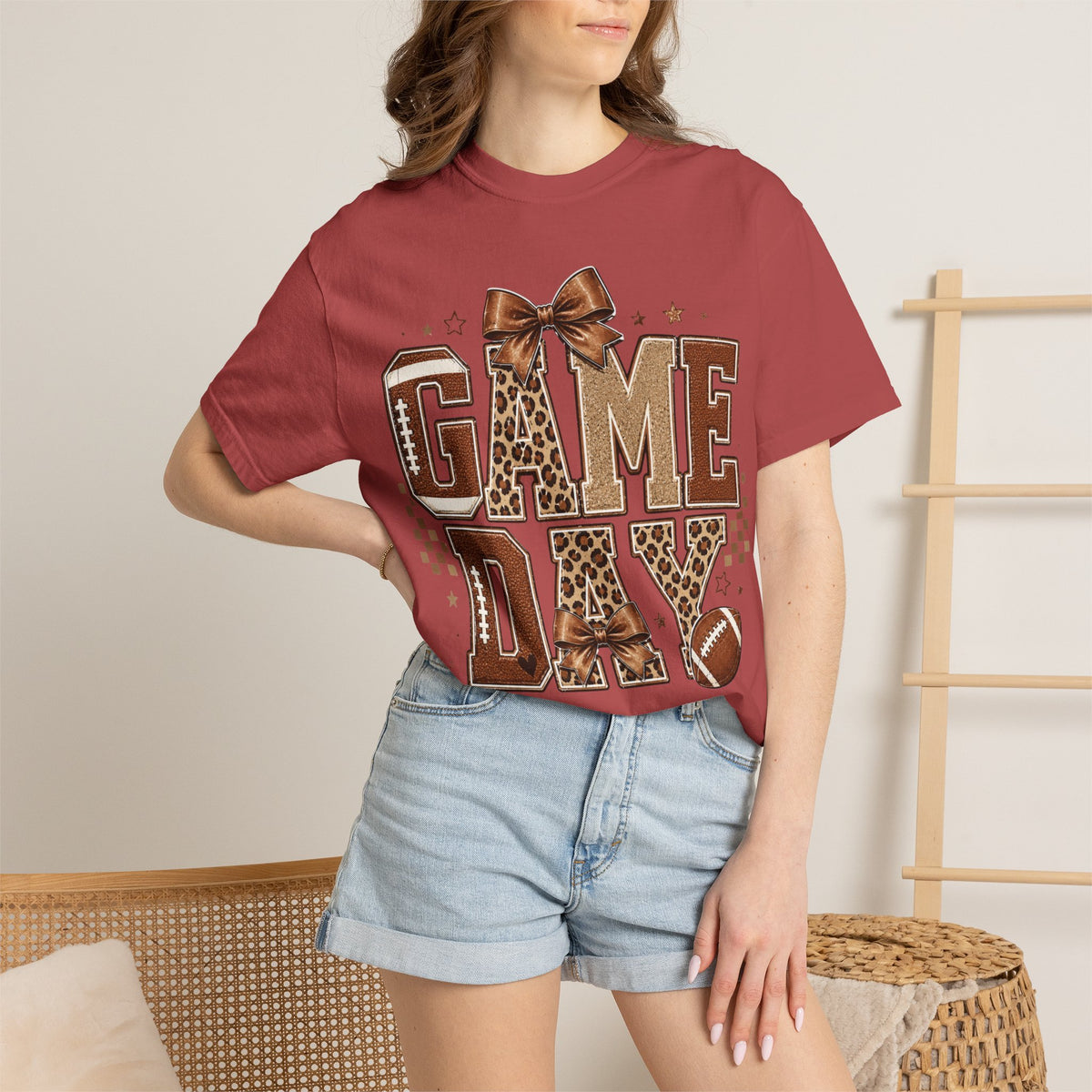 Game Day T-Shirt — Leopard Print Football Tee with Bow